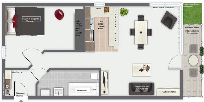 Ferienwohnung in K&uuml;hlungsborn - Strandstrasse-OstSeestern - Grundriss mit Balkon